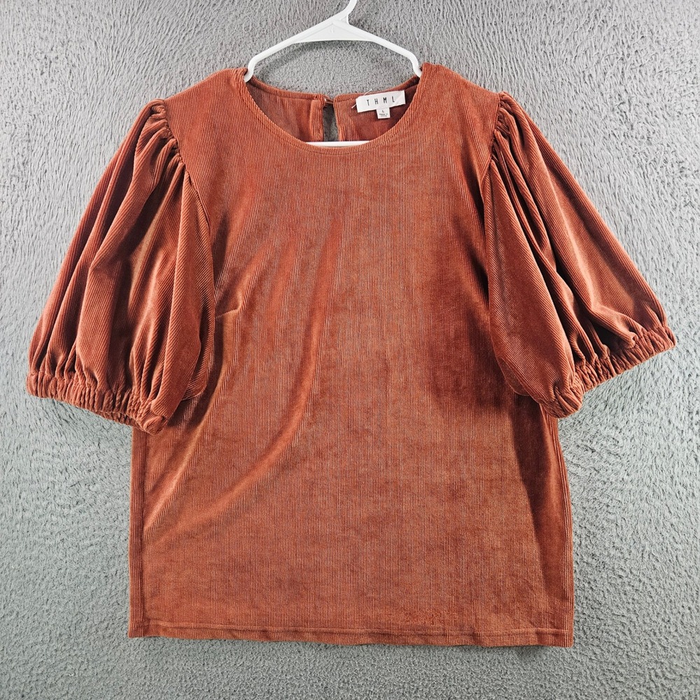 THML Rust Corduroy Puff Sleeve Top